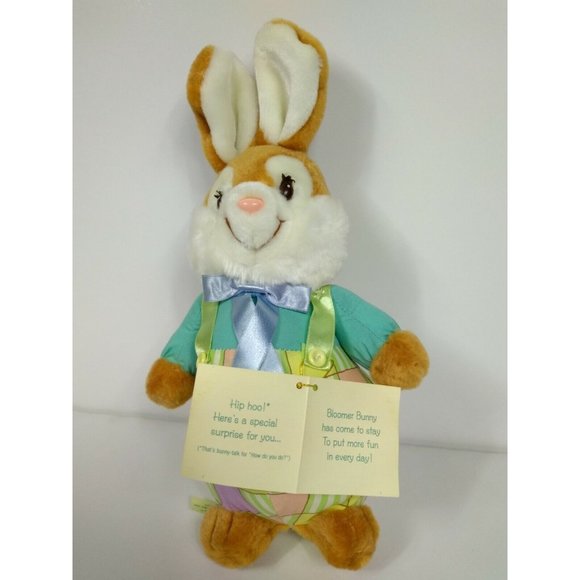 Vintage 1989 Bloomer Bunny Rabbit Plushie Stuffed Animal w/Blank- A Hug For Card - Picture 3 of 11